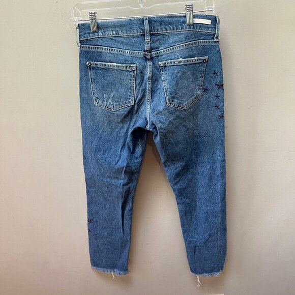 Pilcro & the Letterpress Embroidered Star Boyfriend Distressed Straight Jeans sz - Picture 3 of 6